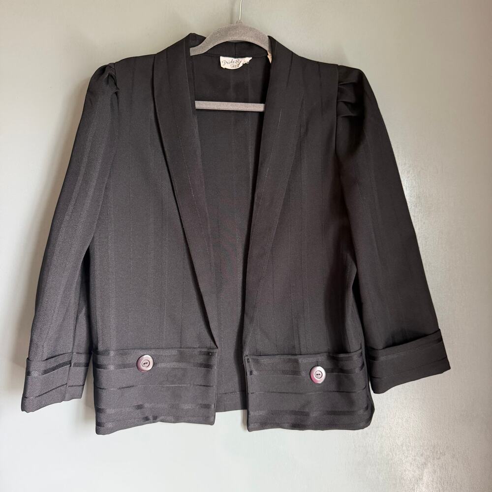 Vintage PRIDE & JOYS Women's 9/10 Black Lightweight Retro Jacket Open Front